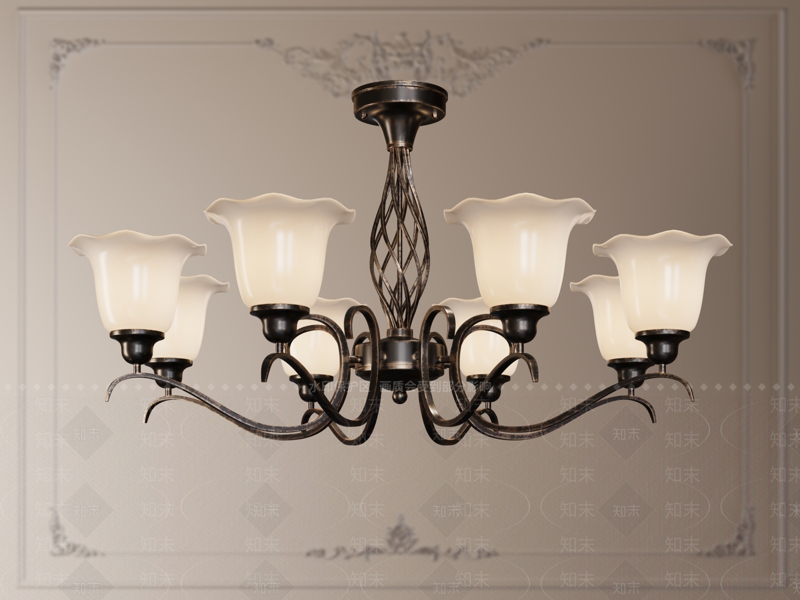 美式客厅吊灯3D模型下载【ID:1191492043】