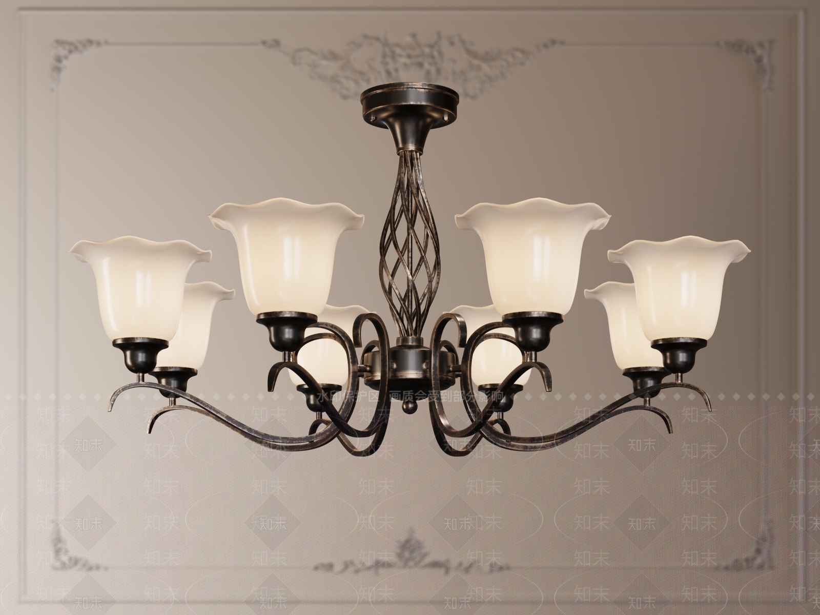 美式客厅吊灯SU模型下载【ID:1191492167】