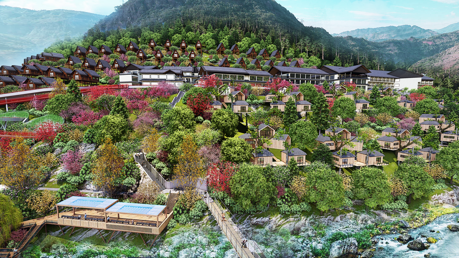 现代新中式滨水景观SU模型下载【ID:1191492864】