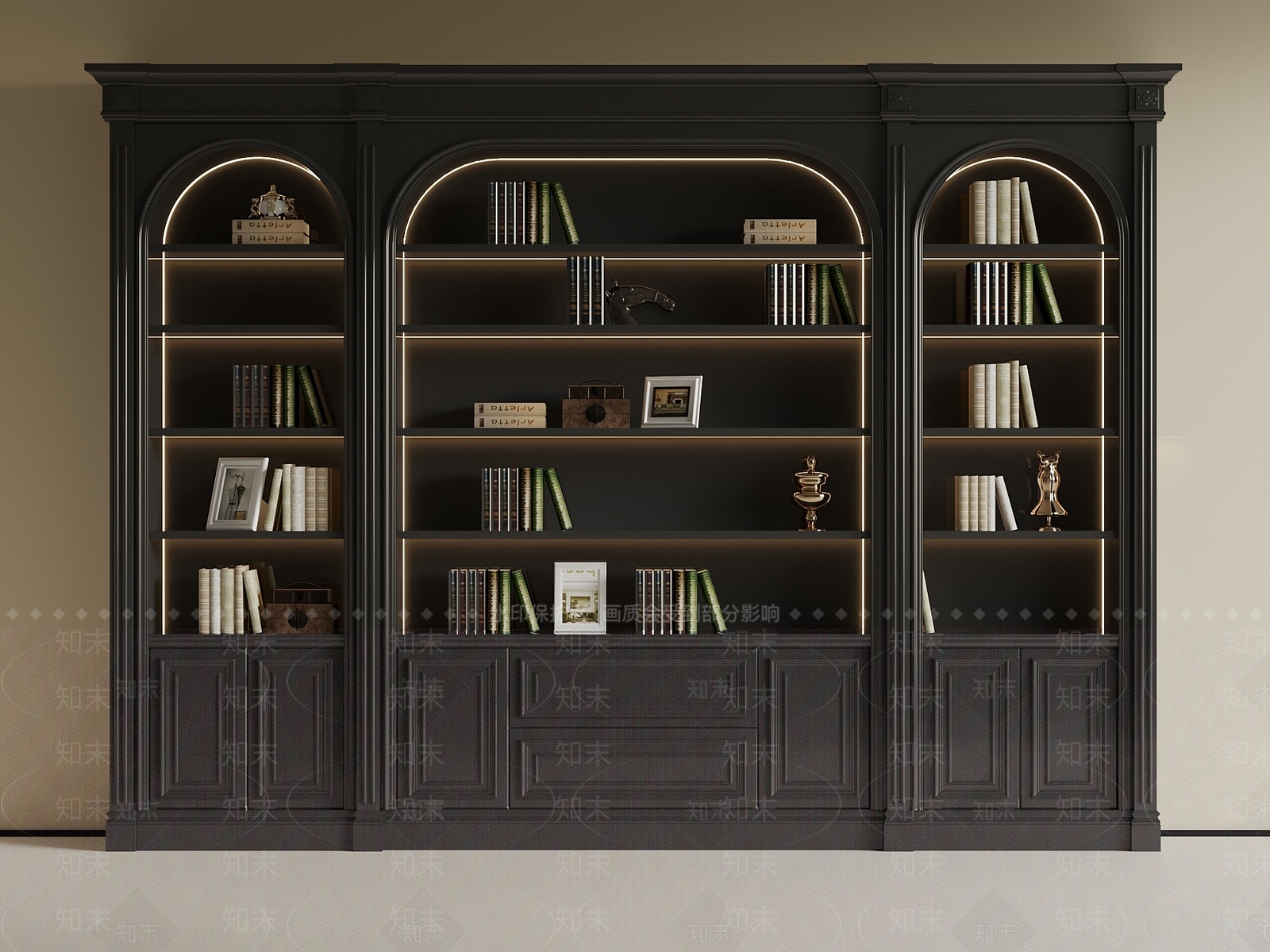 法式书柜3D模型下载【ID:1191494207】