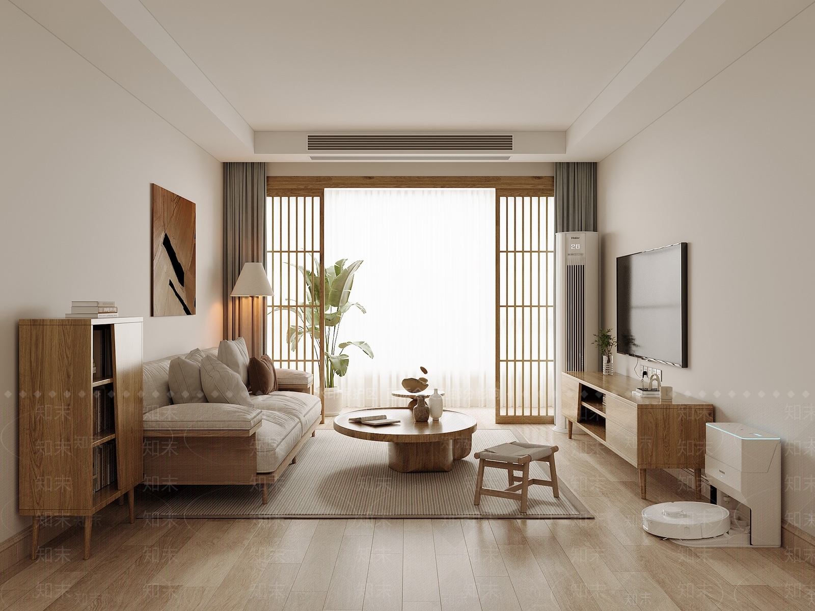 北欧原木小户型客厅SU模型下载【ID:1191495570】