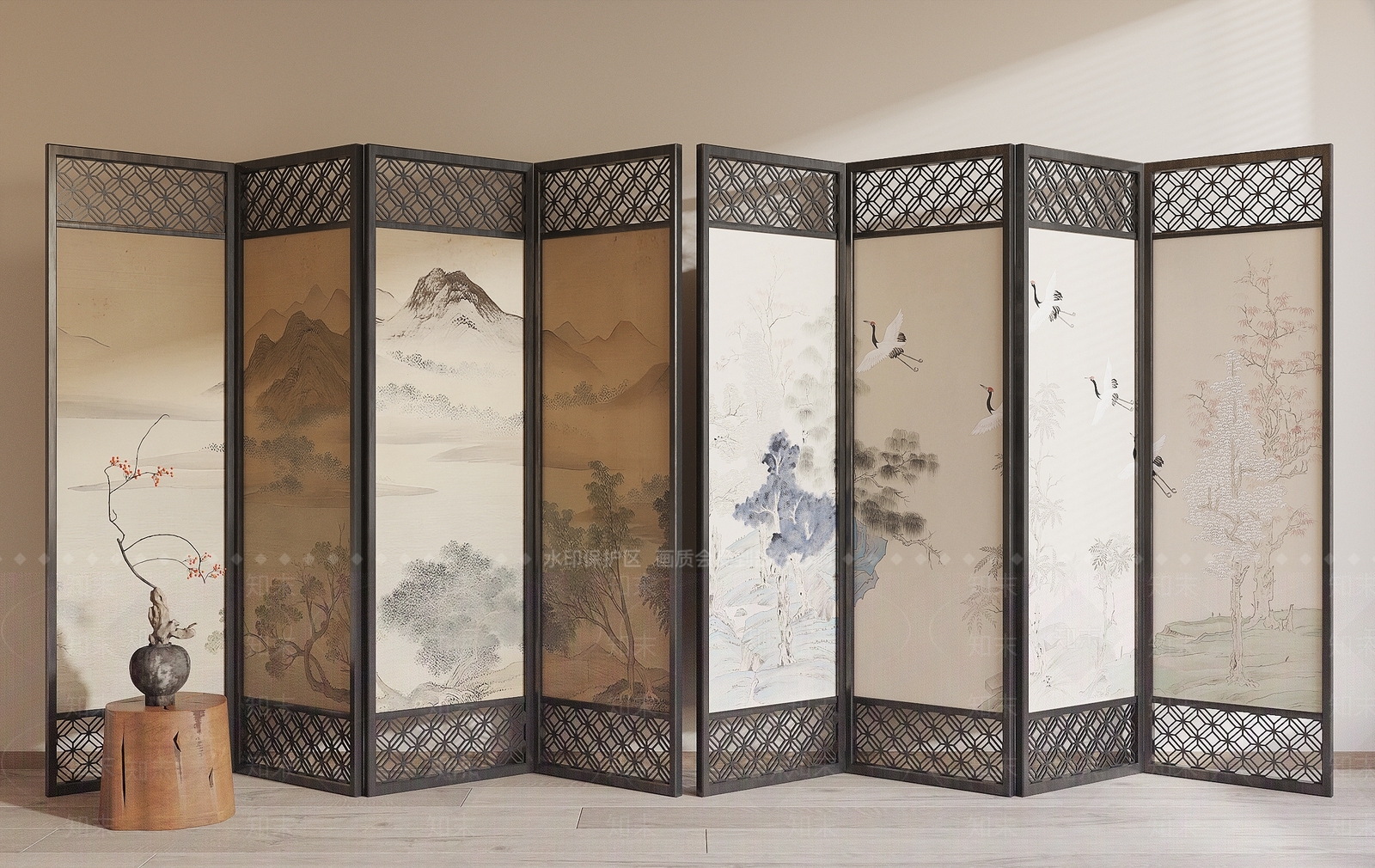 新中式屏风SU模型下载【ID:1191497729】