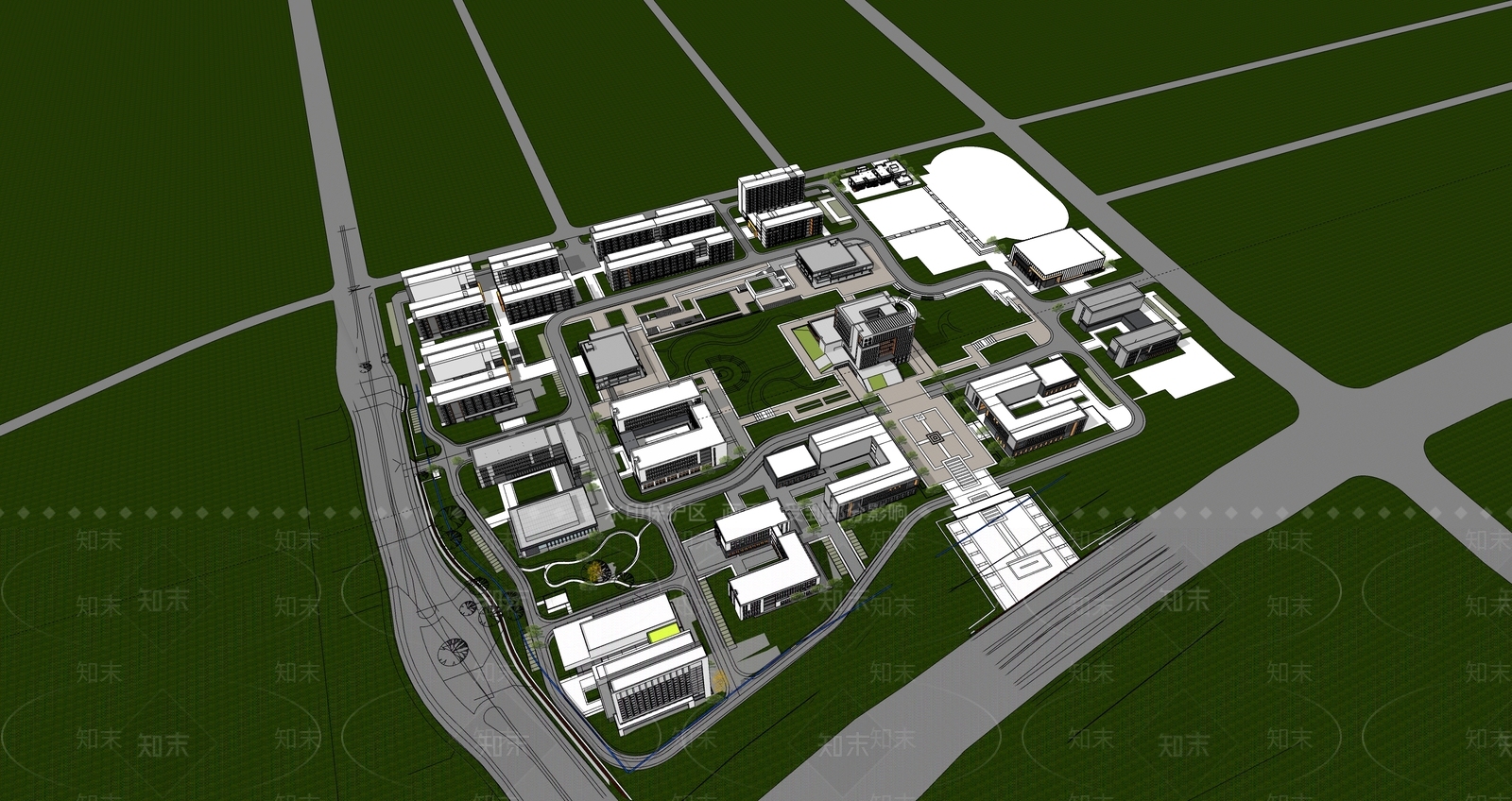现代新中式学校建筑SU模型下载【ID:1191500775】