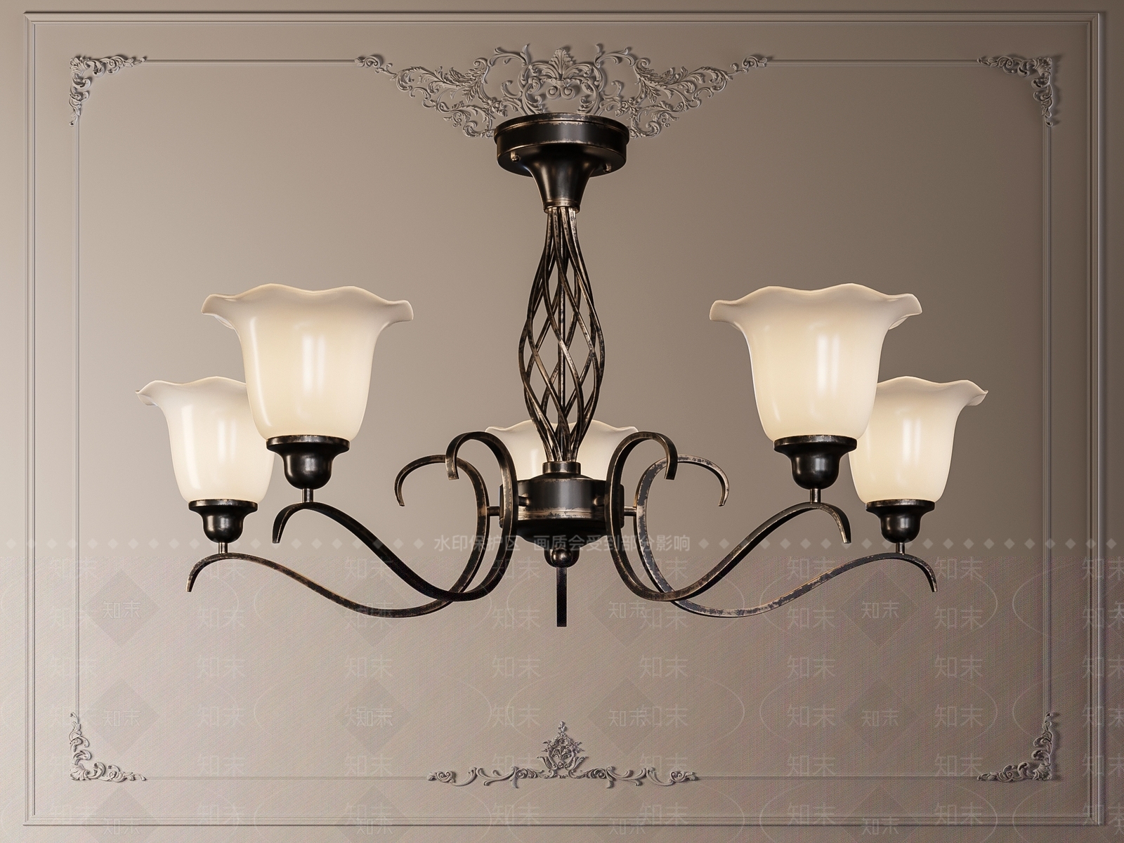 美式复古客厅吊灯3D模型下载【ID:1191503289】
