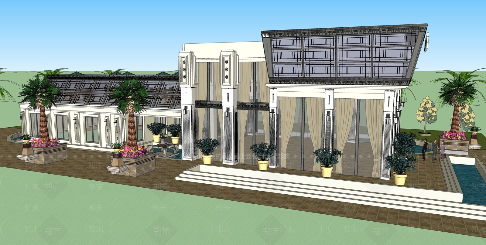 法式售楼处建筑SU模型下载【ID:1191504932】
