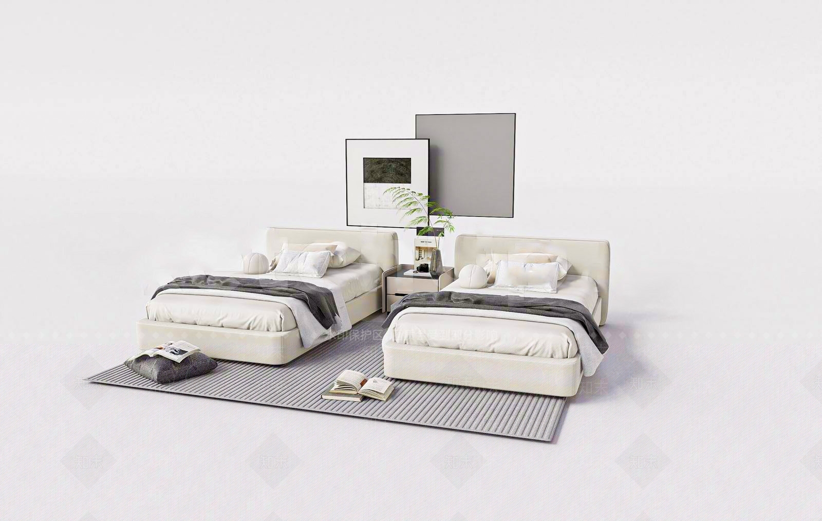 现代单人床3D模型下载【ID:1191505971】