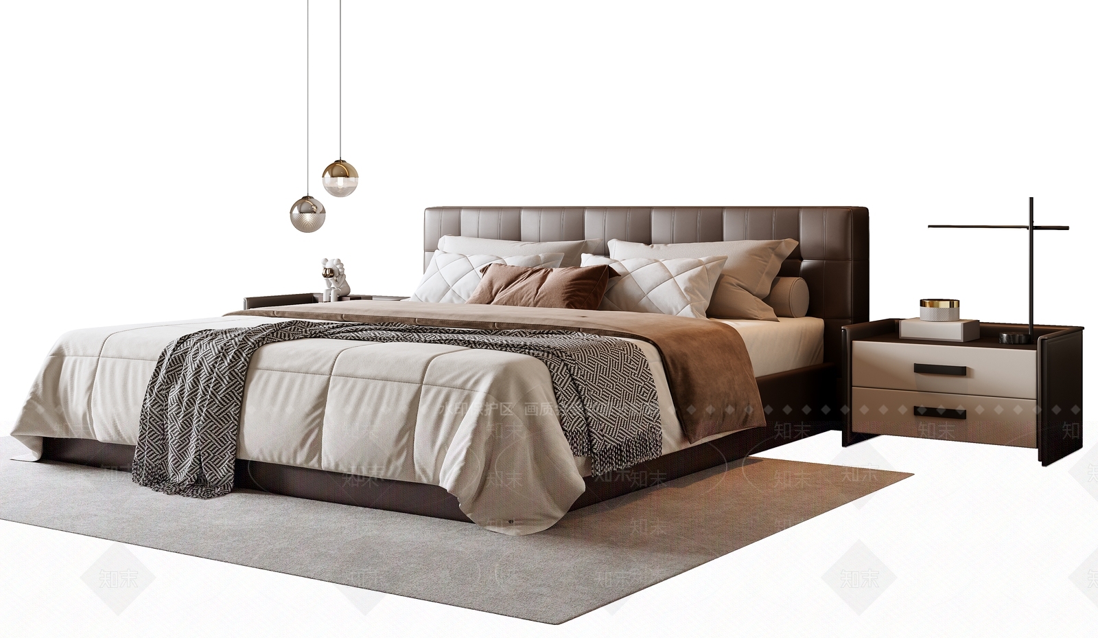 现代意式双人床SU模型下载【ID:1191512622】