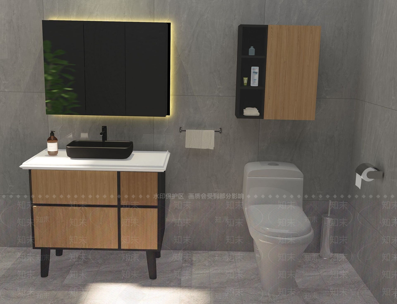 北欧现代简约实木浴室柜3D模型下载【ID:1191515523】
