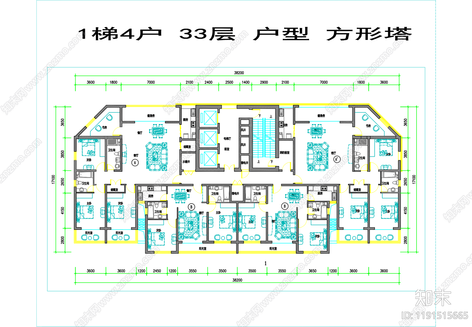 现代住宅楼建筑cad施工图下载【ID:1191515665】