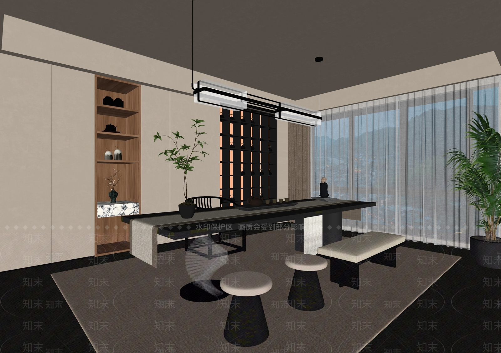 现代极简茶室SU模型下载【ID:1191517994】