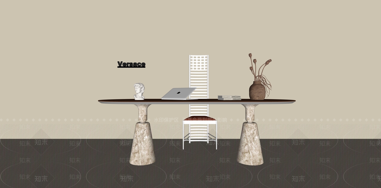 中古侘寂书桌3D模型下载【ID:1191521597】
