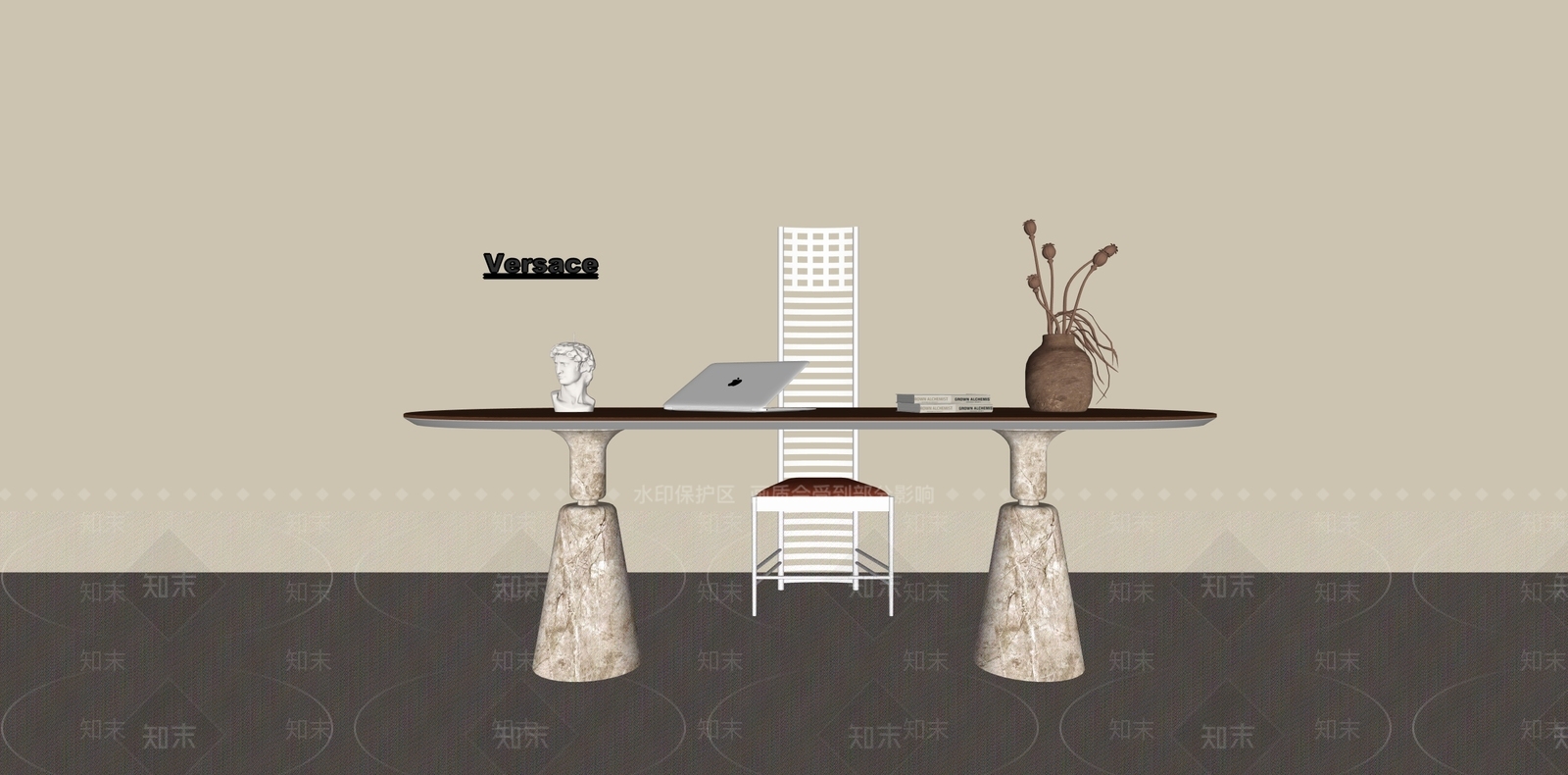 中古侘寂书桌SU模型下载【ID:1191521626】
