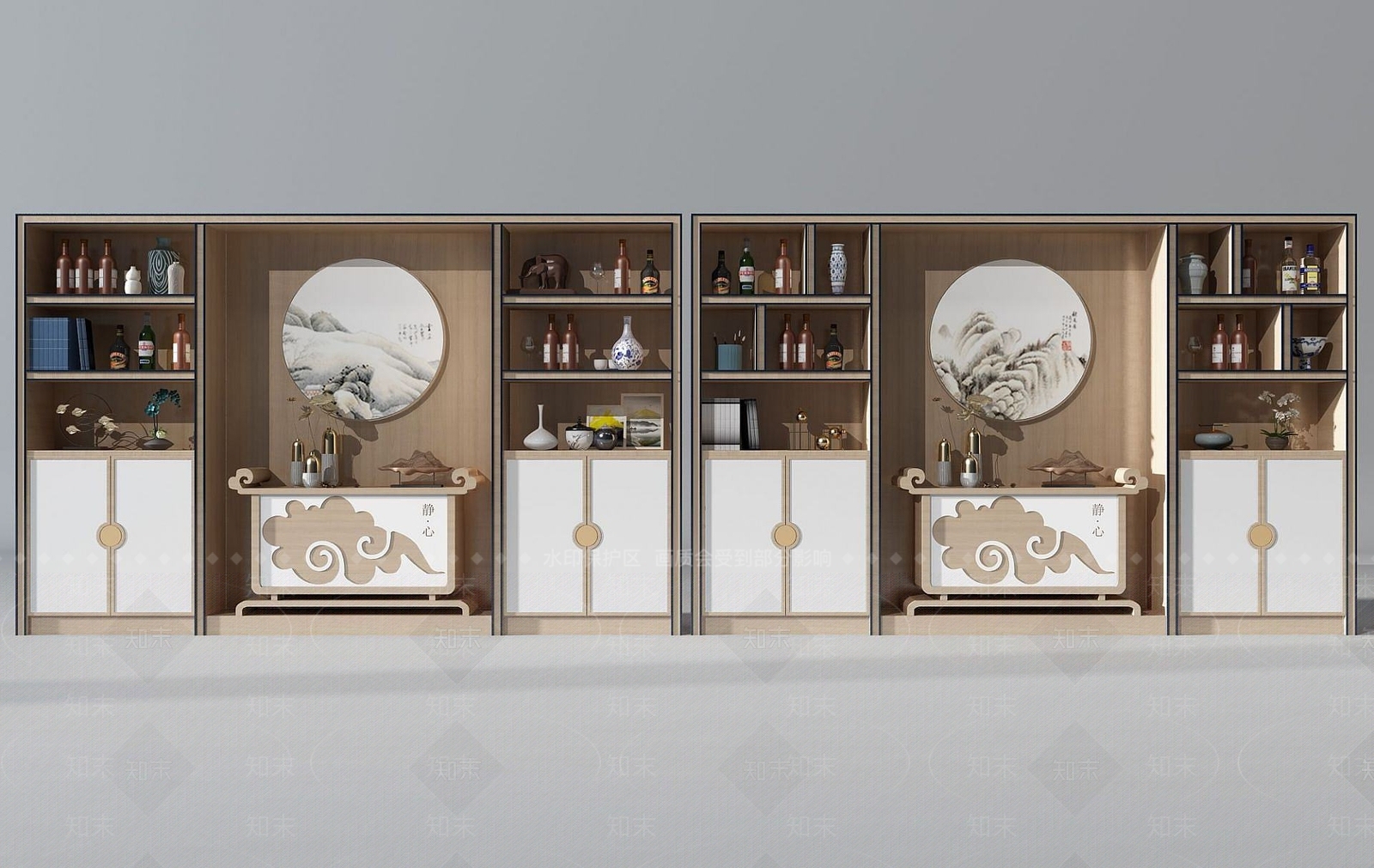 新中式红酒瓶酒柜3D模型下载【ID:1191524600】