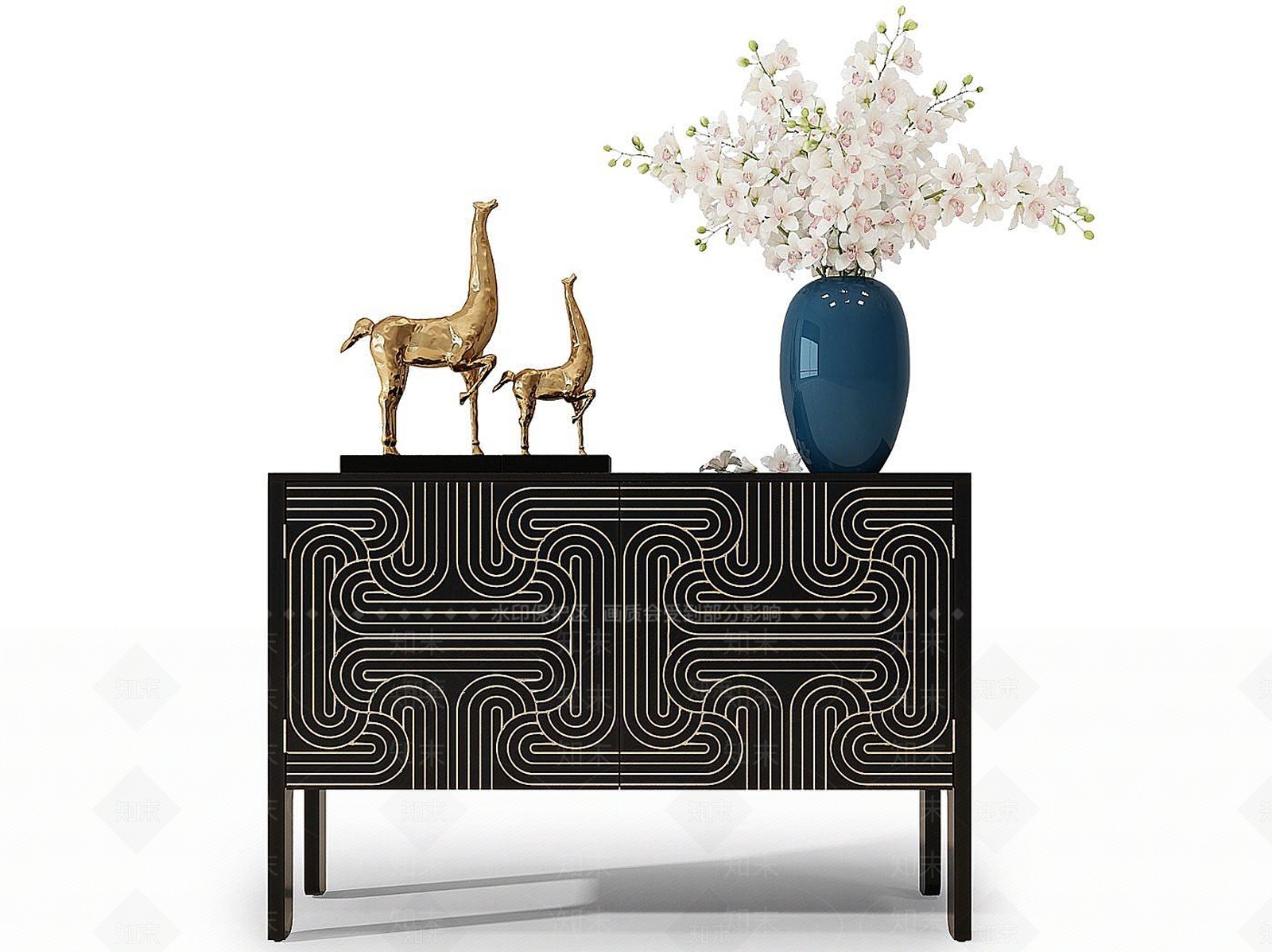 新中式装饰柜马雕塑花瓶3D模型下载【ID:1191524829】