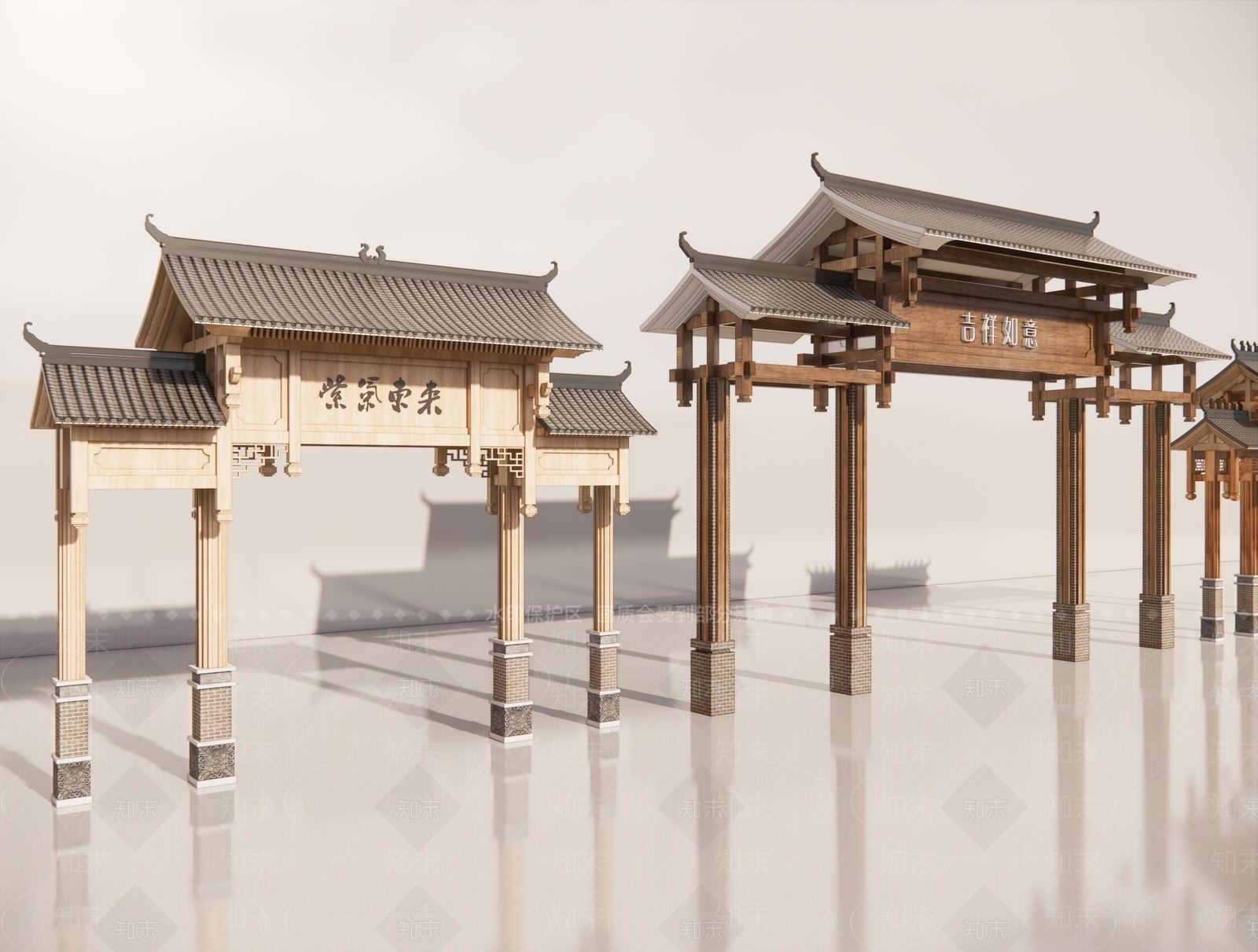 现代牌楼牌坊3D模型渲染效果图