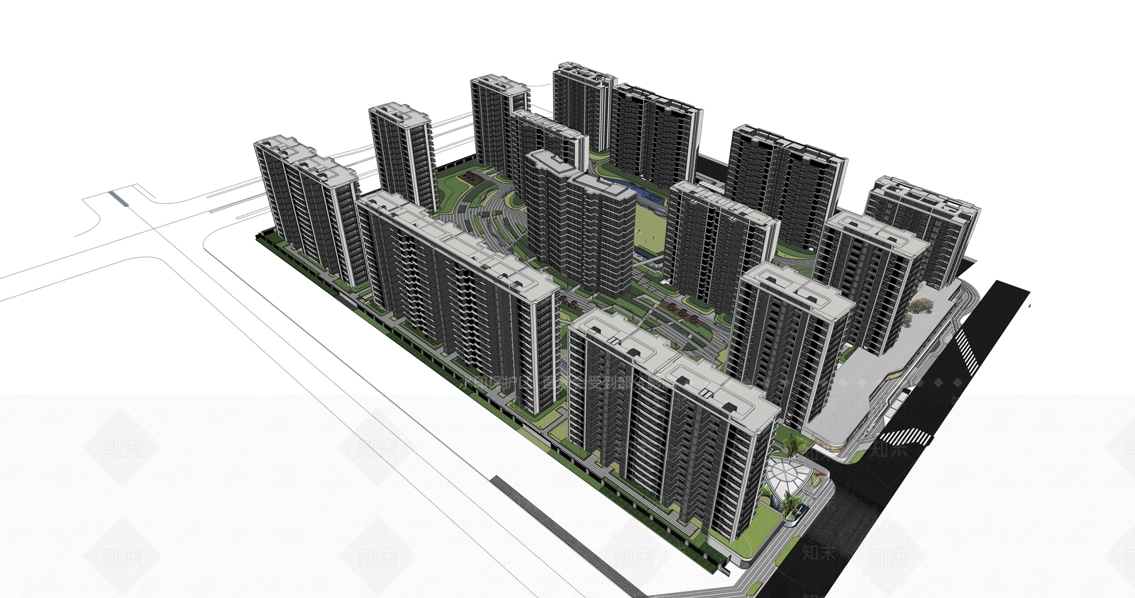 现代小区建筑SU模型下载【ID:1191529801】