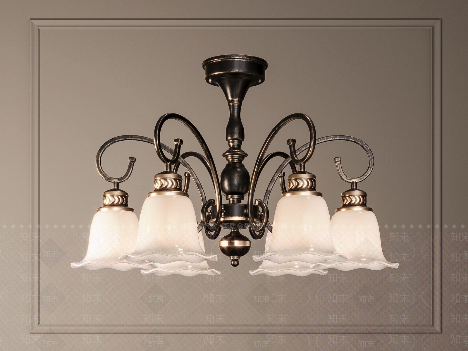 美式客厅吊灯3D模型下载【ID:1191537464】