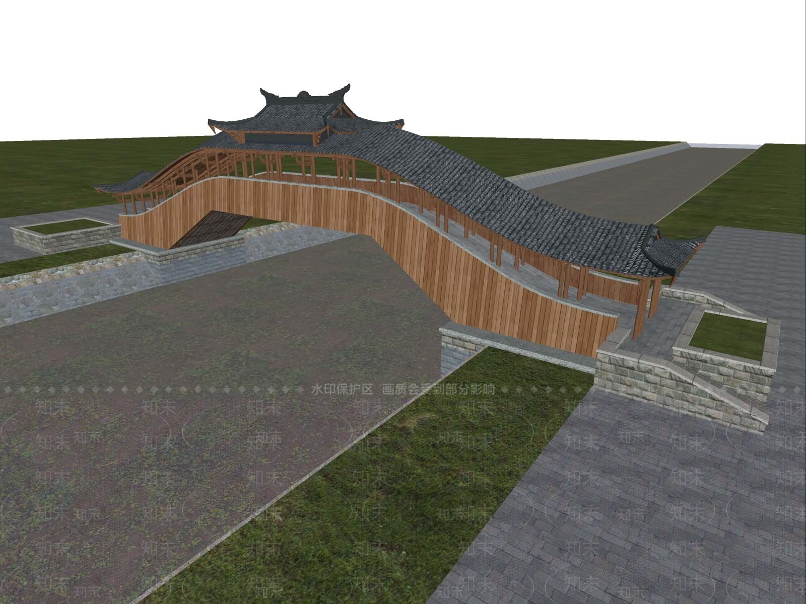 新中式中式景观桥SU模型下载【ID:1191545932】