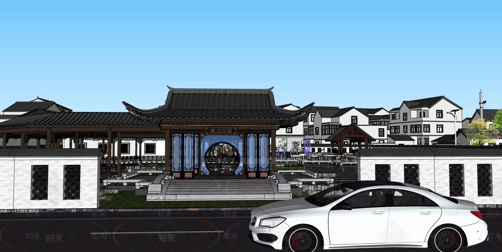 新中式现代广场景观SU模型下载【ID:1191550420】