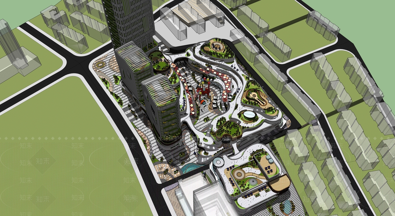 现代轻奢办公楼SU模型下载【ID:1191550835】