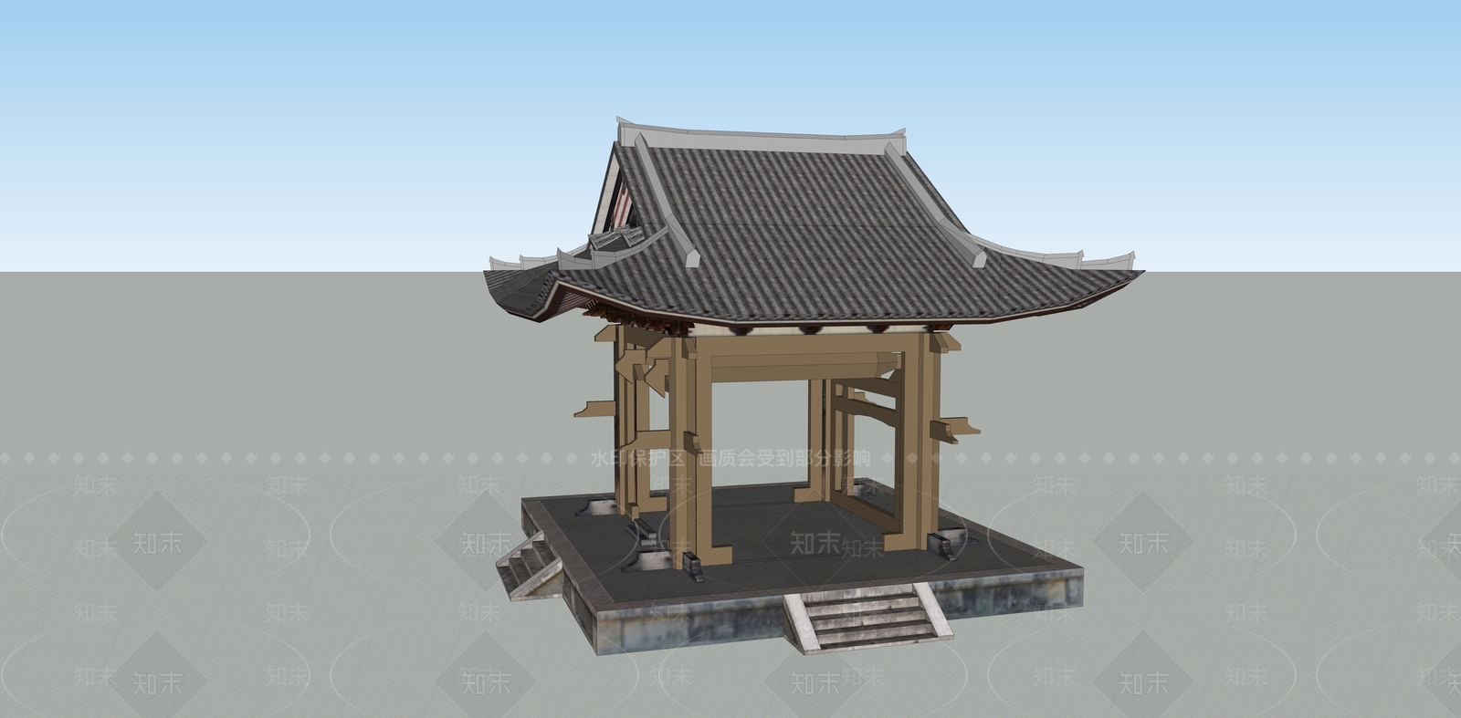 中式古建筑SU模型下载【ID:1191553845】