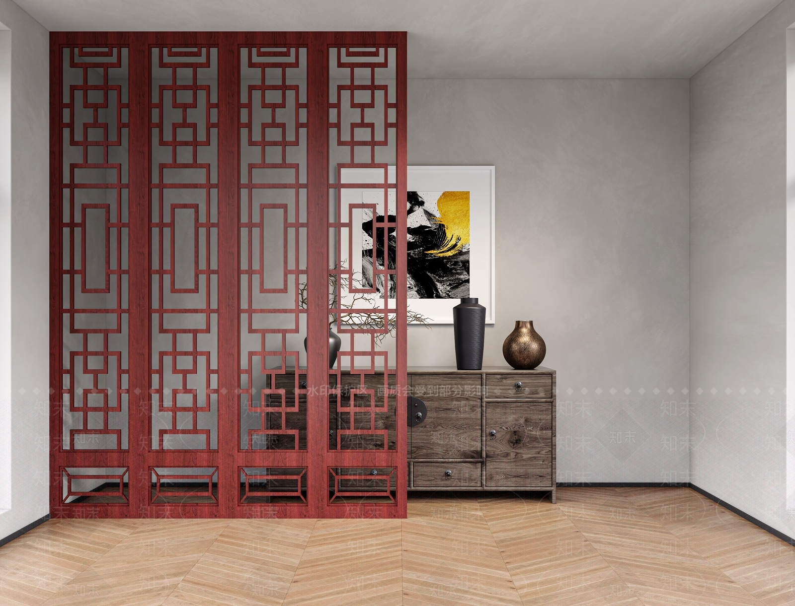 新中式中式隔断SU模型下载【ID:1191560304】