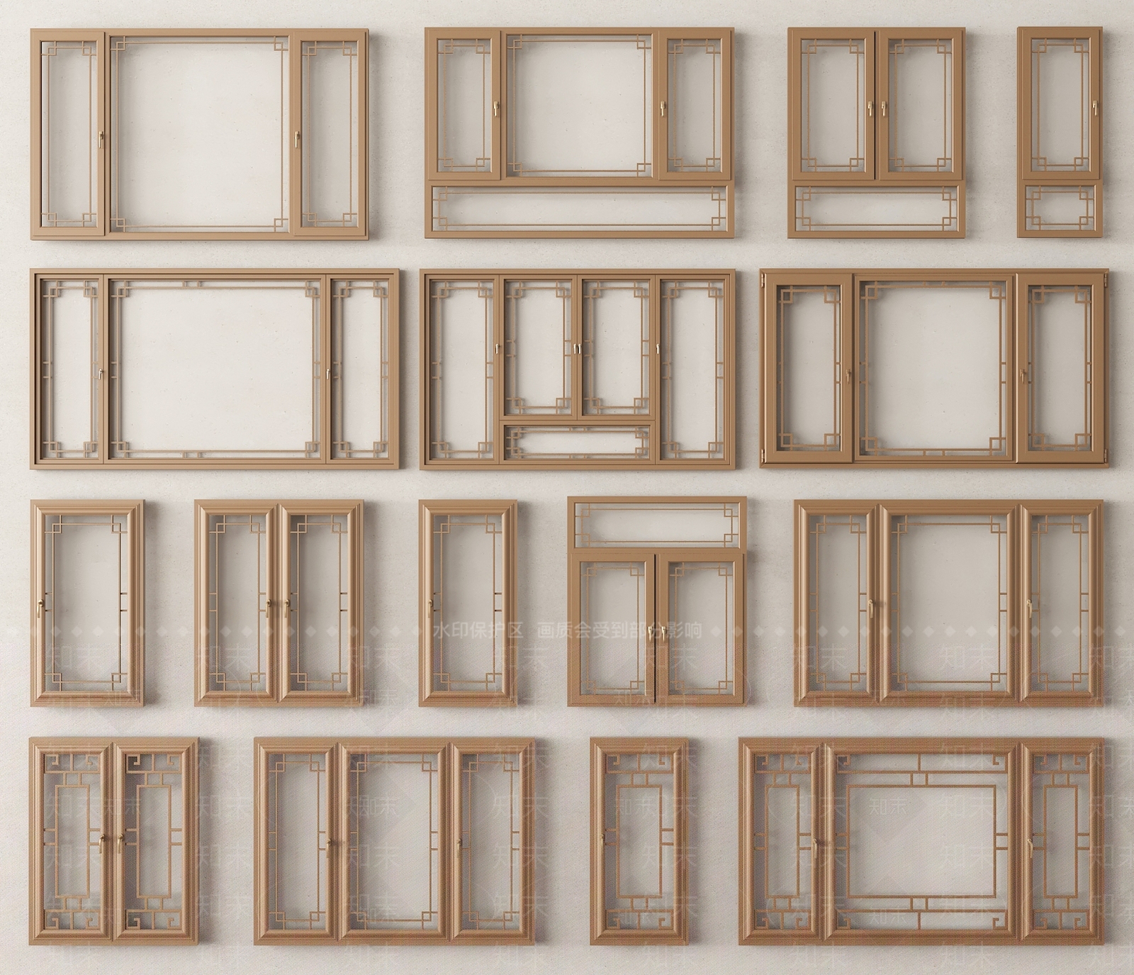 中式窗户组合SU模型下载【ID:1191561137】