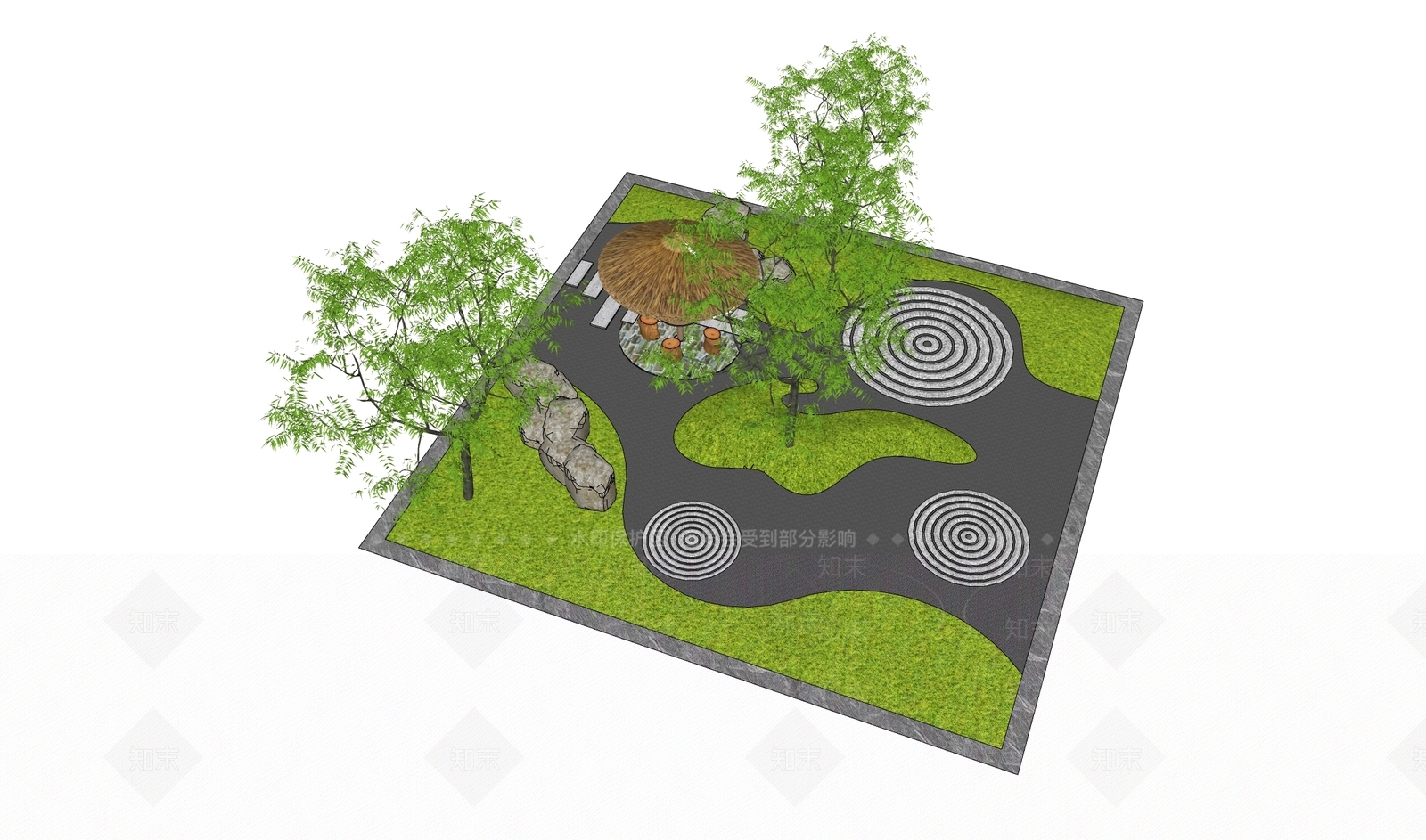 现代屋顶花园SU模型下载【ID:1191563311】