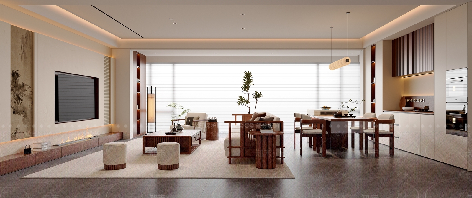 新中式中式宋式客餐厅3D模型下载【ID:1191565130】