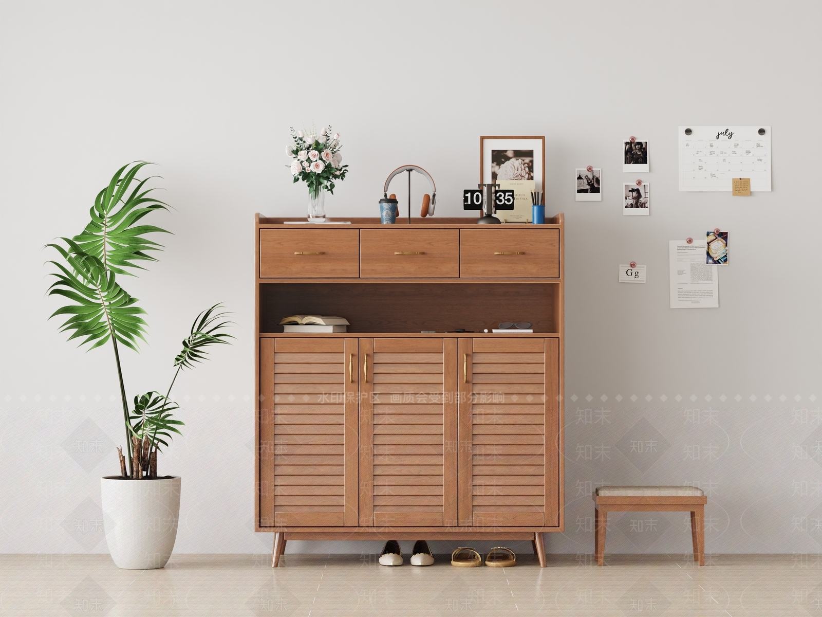 北欧原木鞋柜3D模型下载【ID:1191567243】