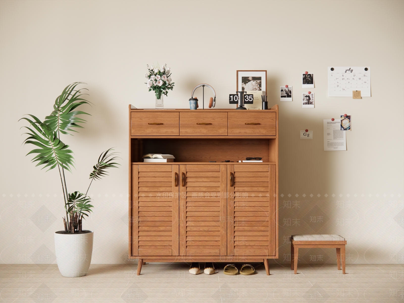 北欧原木鞋柜SU模型下载【ID:1191567301】