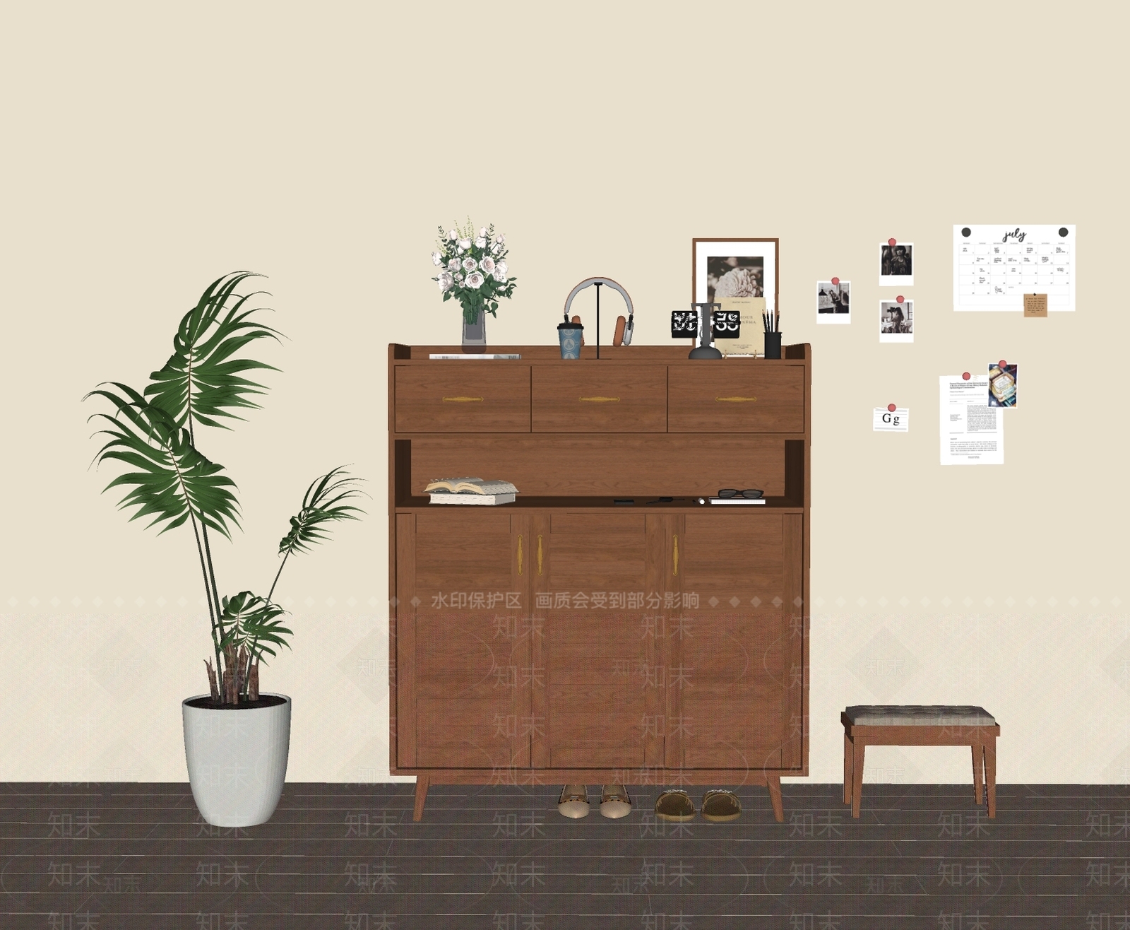 北欧原木鞋柜SU模型下载【ID:1191567301】