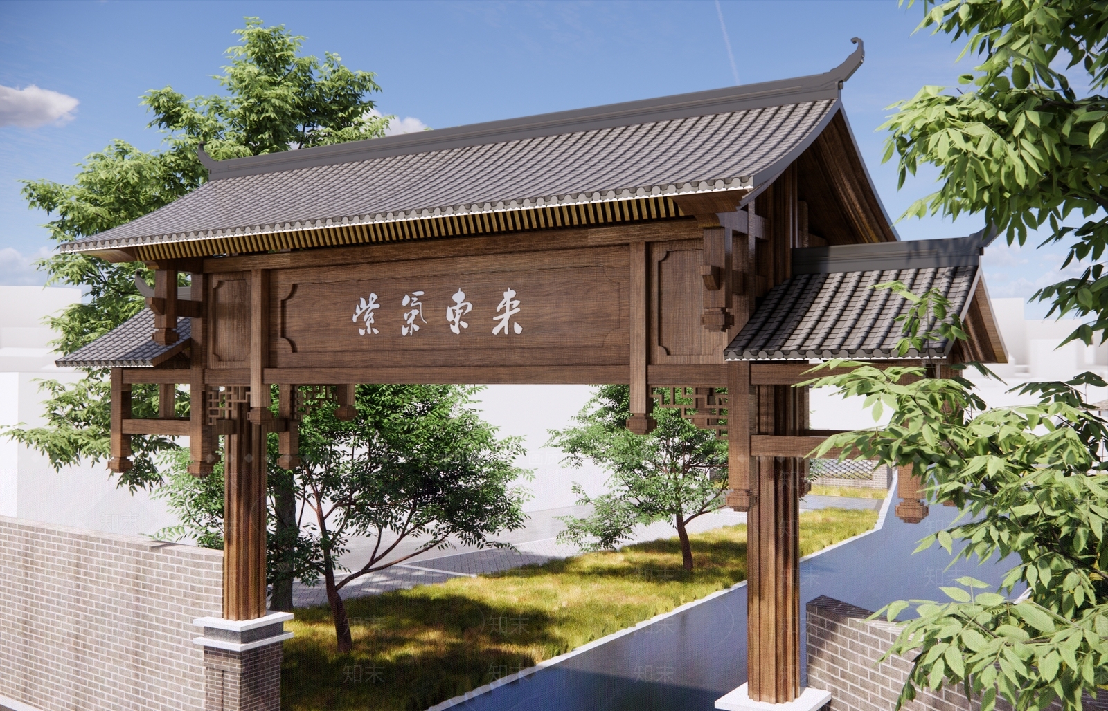 现代新中式入口大门SU模型下载【ID:1191567738】