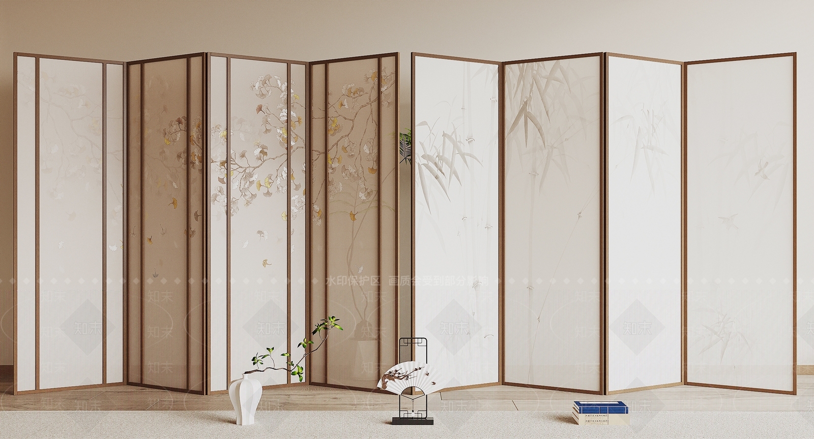 新中式屏风SU模型下载【ID:1191569326】