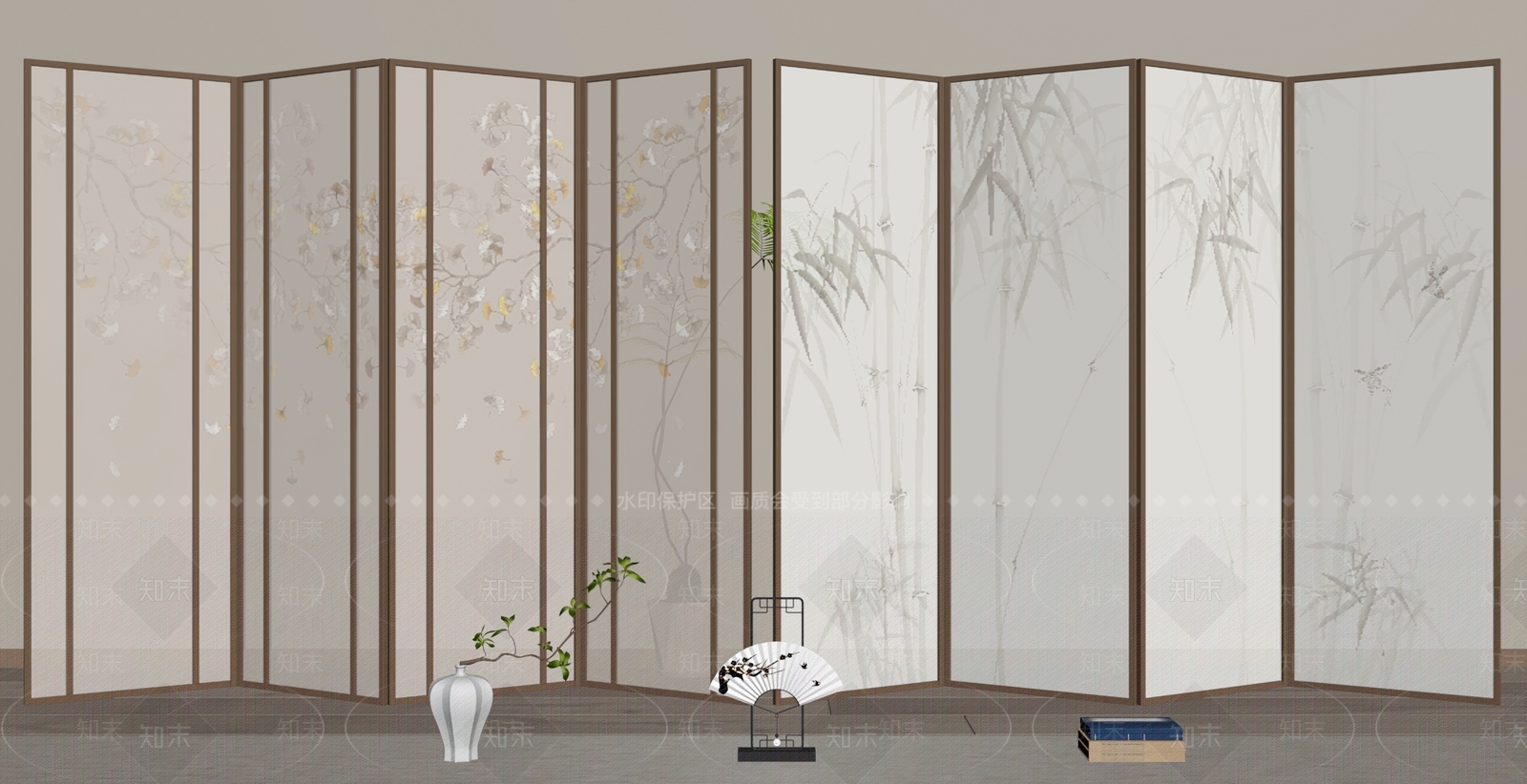 新中式屏风SU模型下载【ID:1191569326】