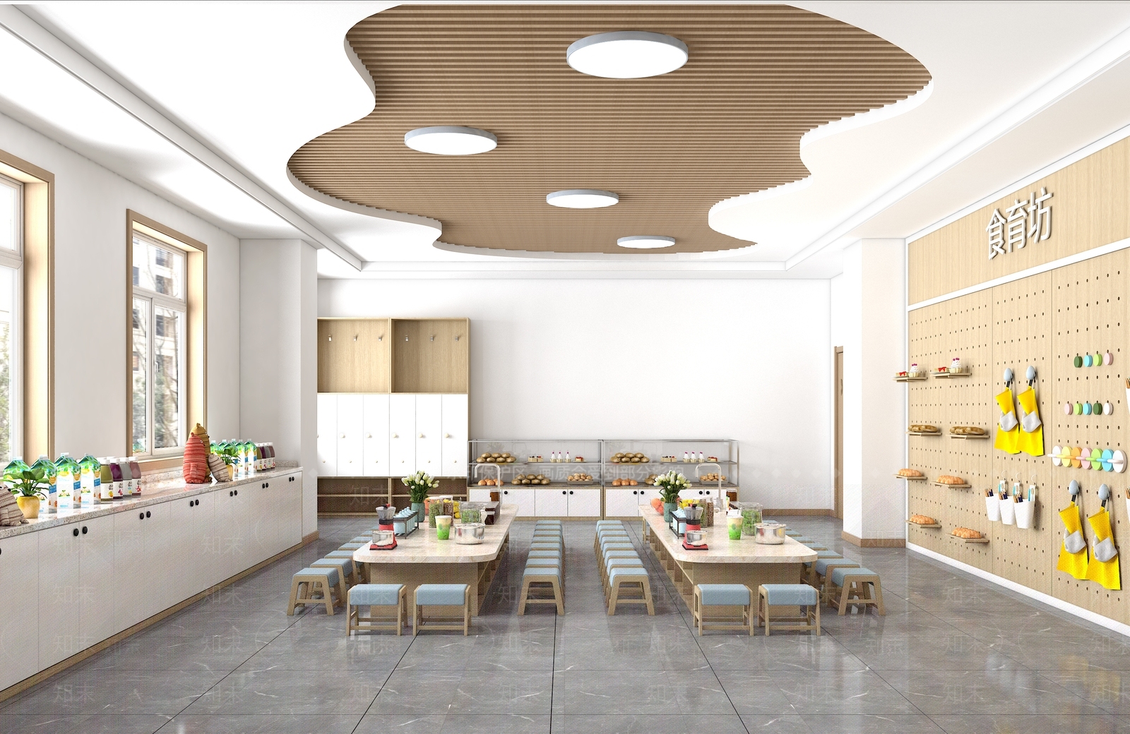 现代食堂3D模型渲染效果图