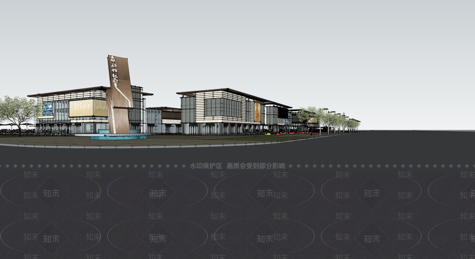 现代极简商业街SU模型下载【ID:1191576062】