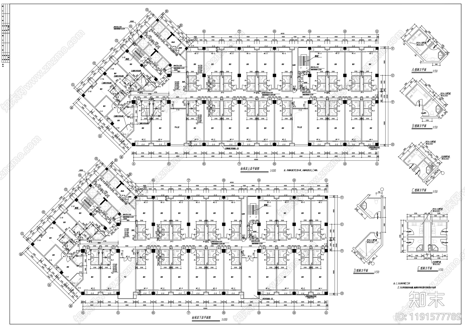 现代住宅楼建筑cad施工图下载【ID:1191577789】
