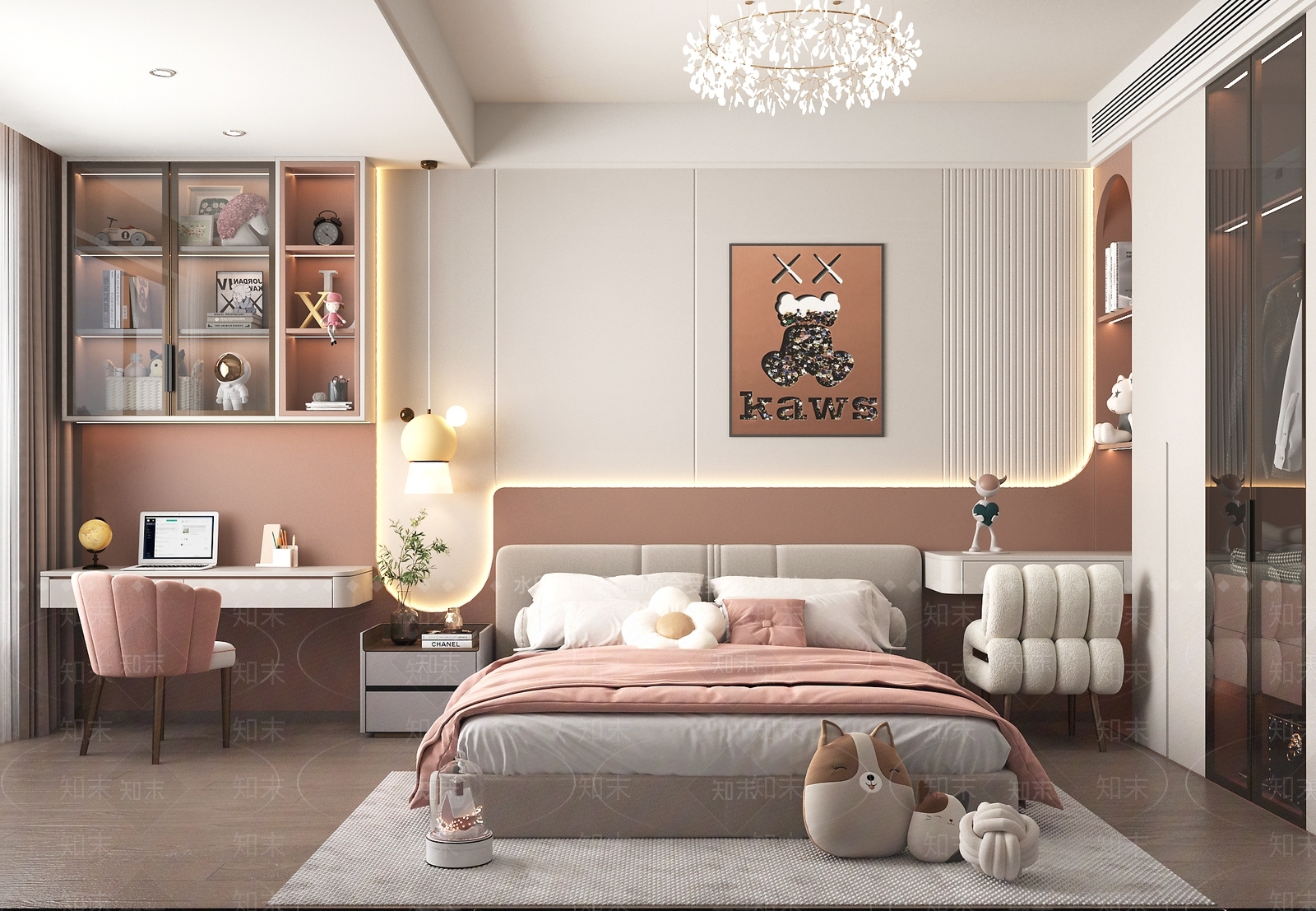 现代奶油家居卧室3D模型下载【ID:1191583808】