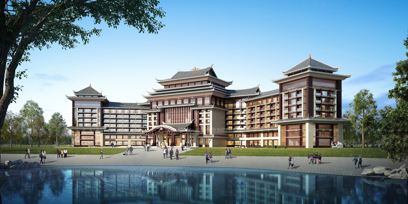 复古中式酒店建筑SU模型下载【ID:1191860063】