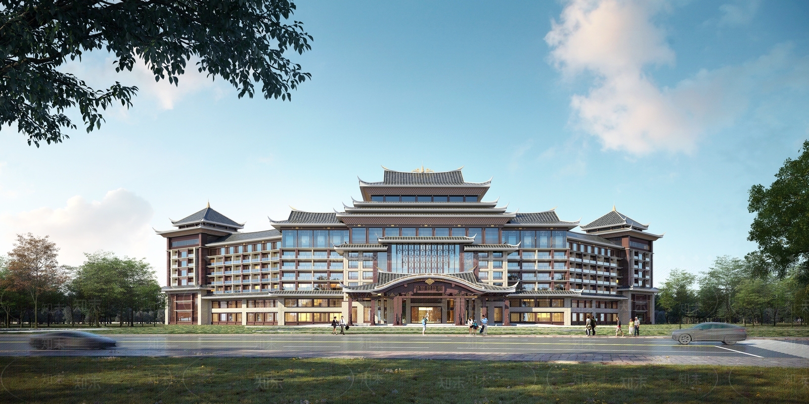 复古中式酒店建筑SU模型下载【ID:1191860063】