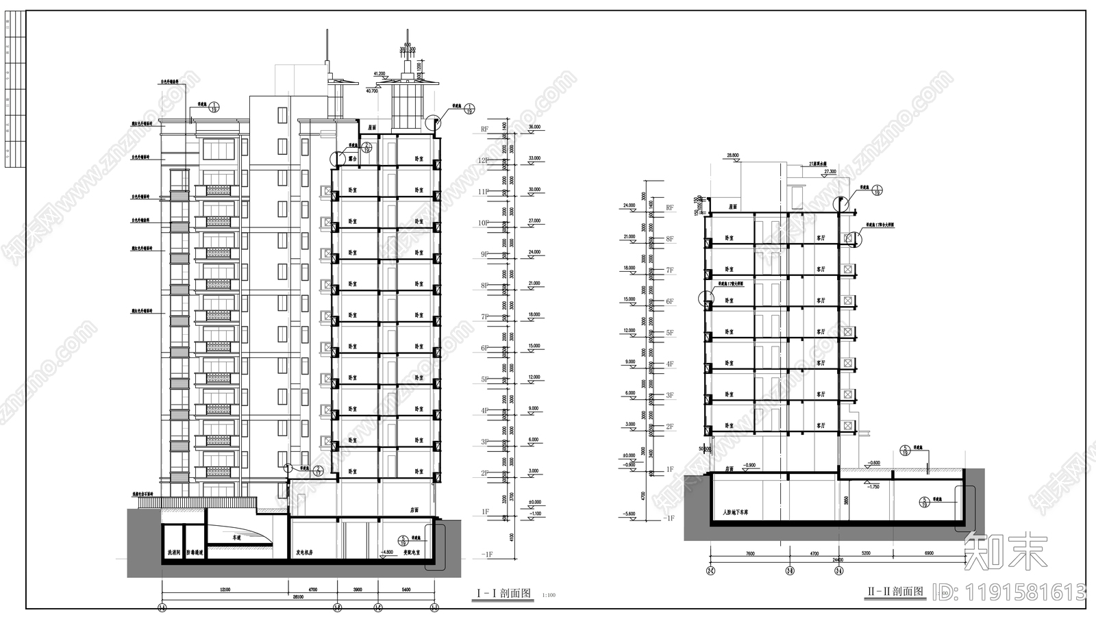 现代住宅楼建筑施工图下载【ID:1191581613】
