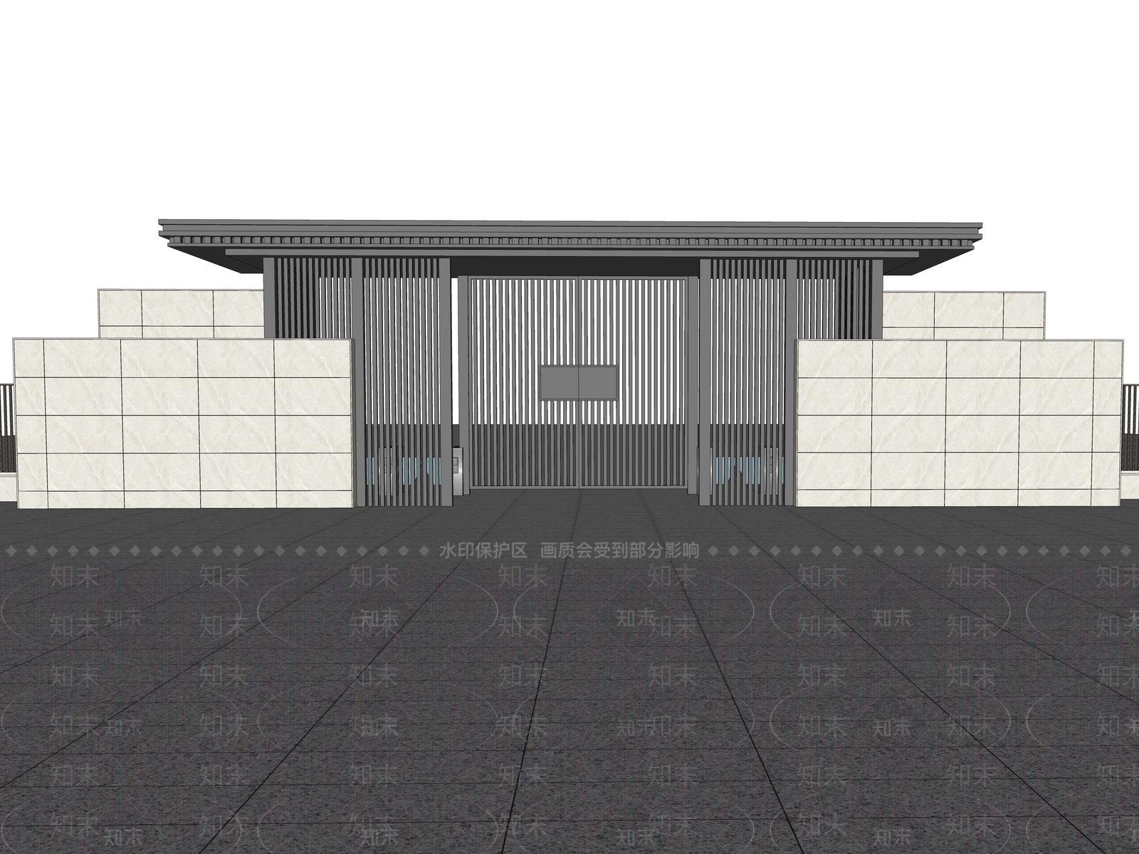 现代新中式入口大门SU模型下载【ID:1191581859】