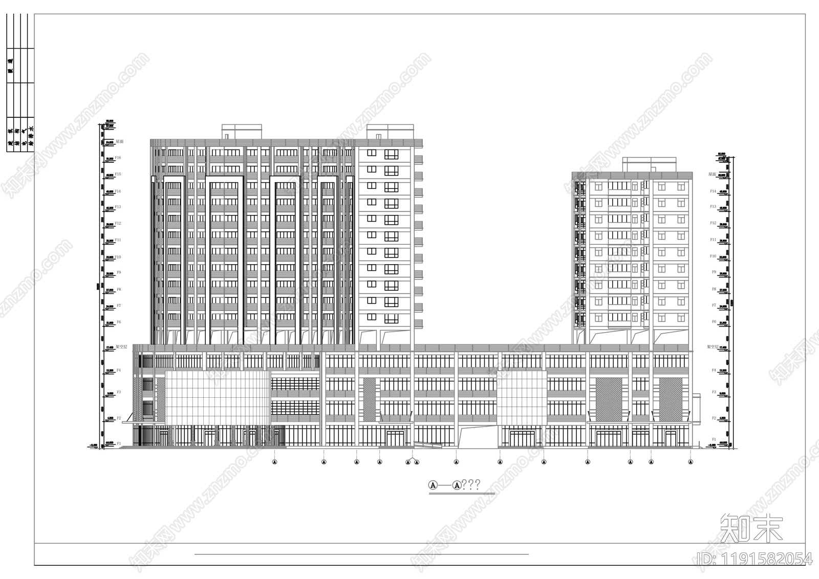 现代住宅楼建筑cad施工图下载【ID:1191582054】