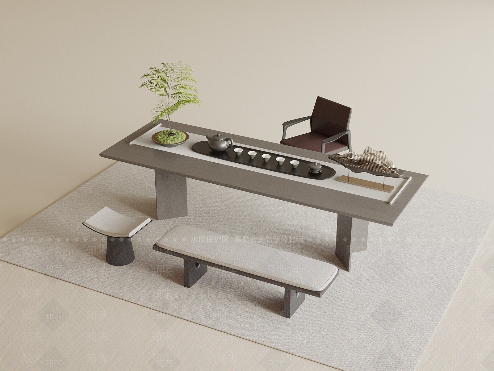 新中式茶桌椅SU模型下载【ID:1191584727】