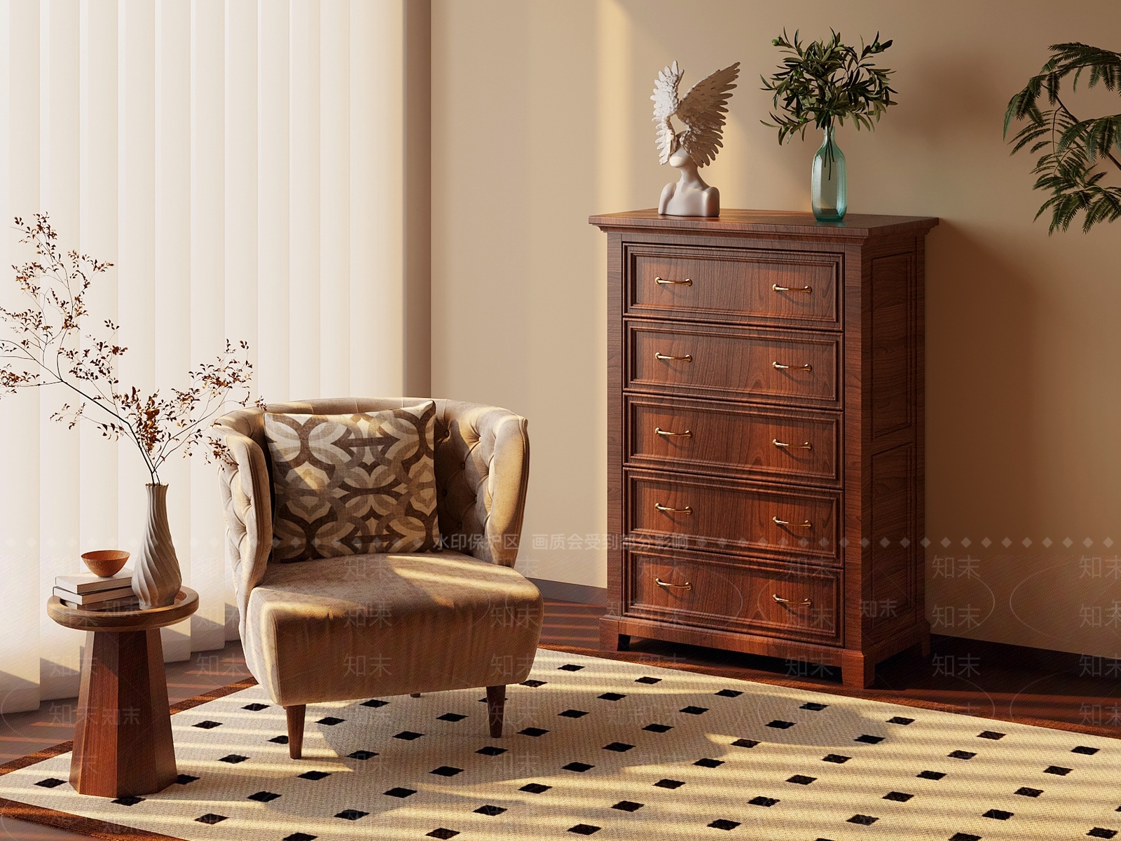 美式复古单人沙发3D模型下载【ID:1191589819】