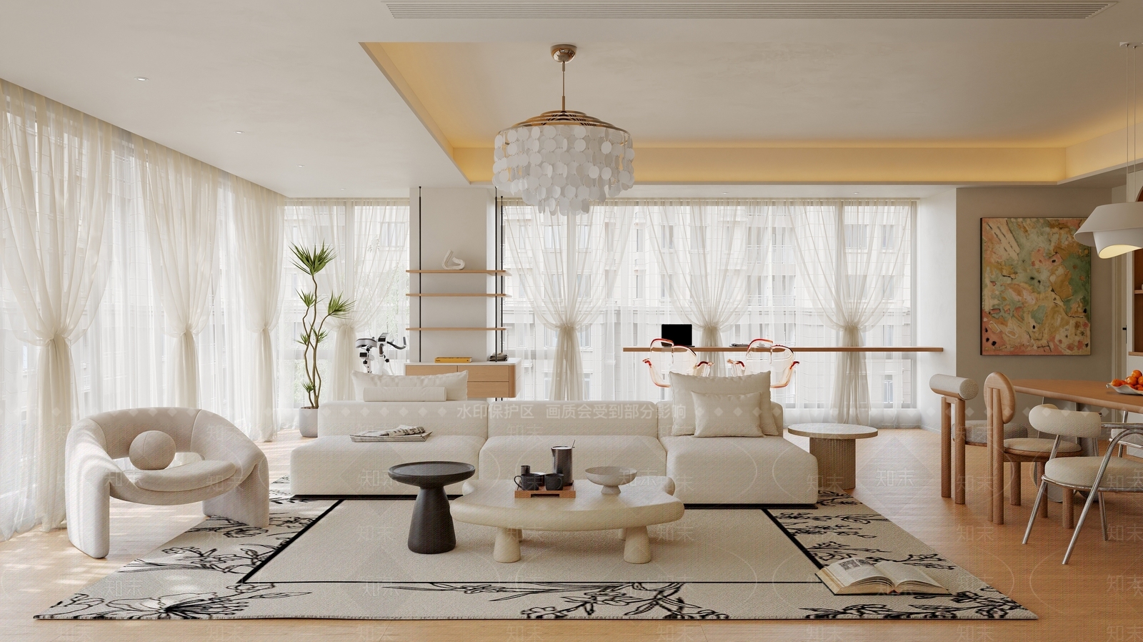 奶油简约客餐厅3D模型下载【ID:1191593756】