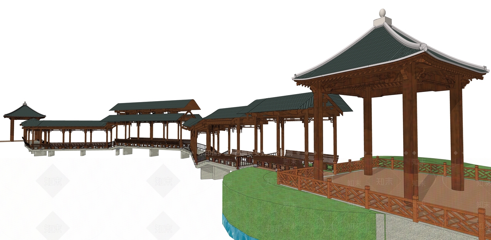 中式廊架SU模型下载【ID:1191595588】