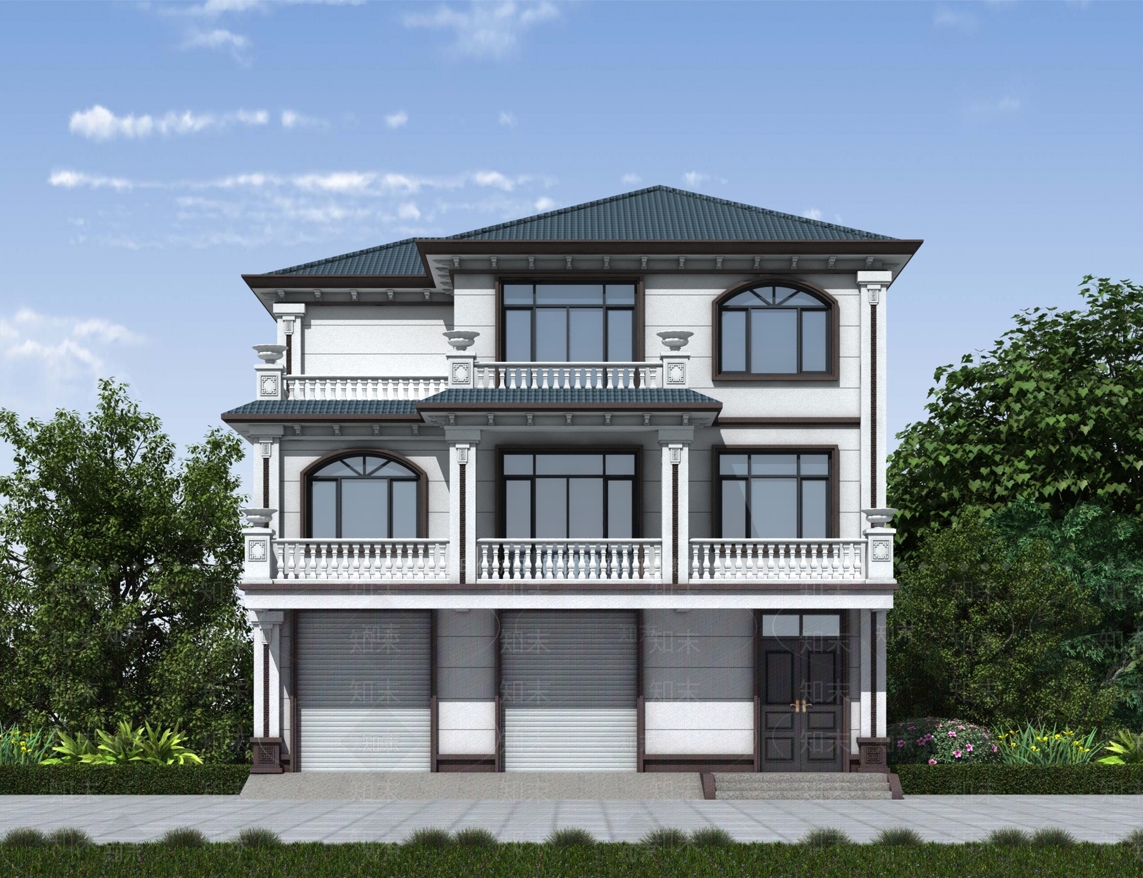 新中式别墅外观3D模型下载【ID:1191606772】