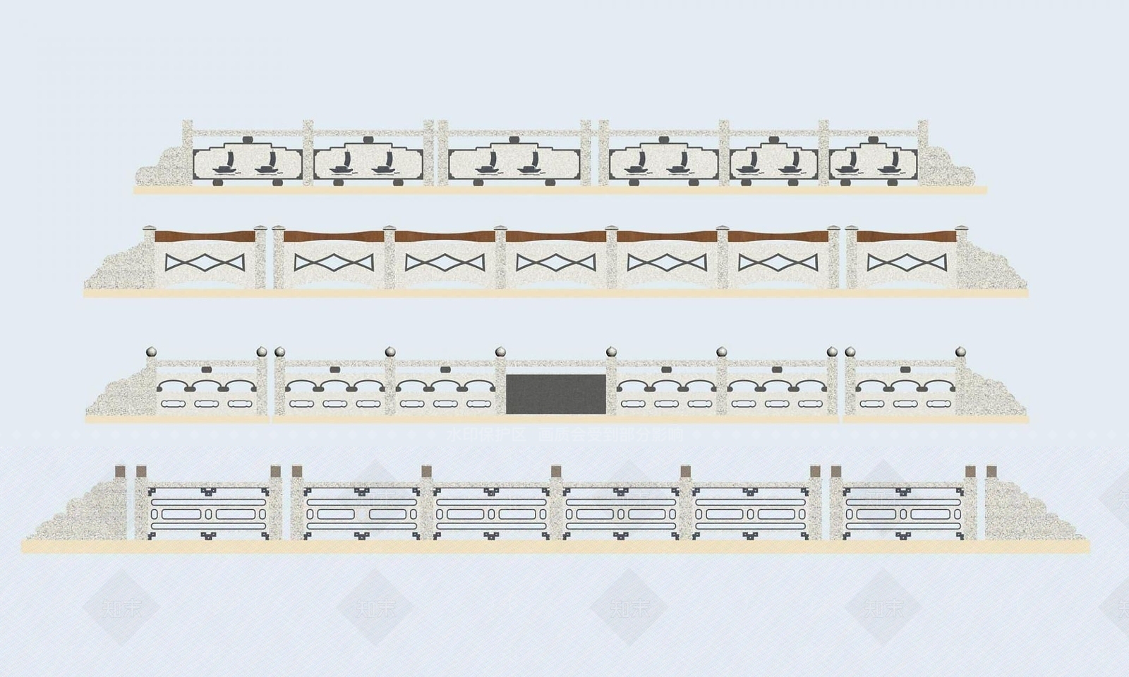 现代石材桥栏杆3D模型下载【ID:1191612966】